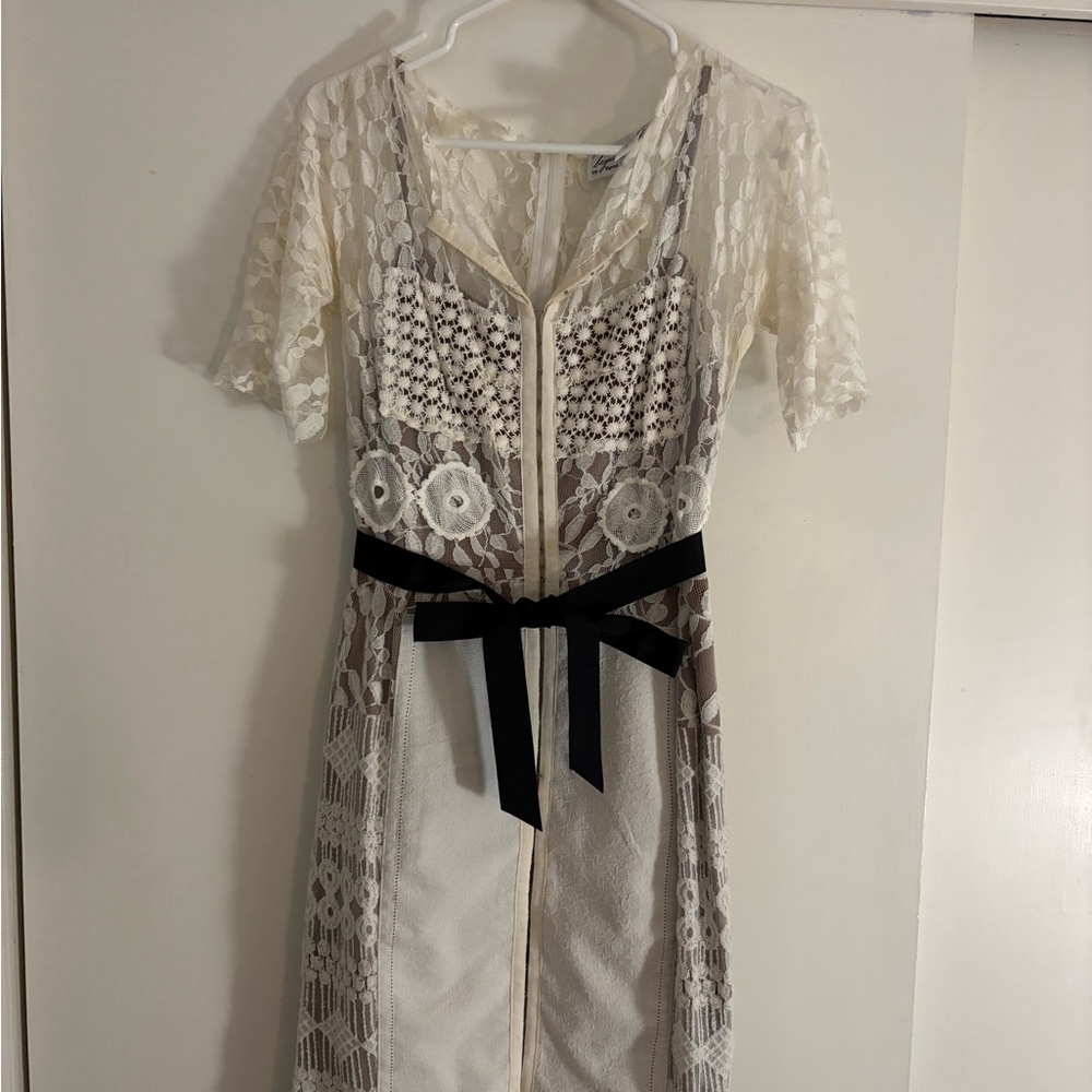 Anthropologie Cream Lace Long Sleeve Dress